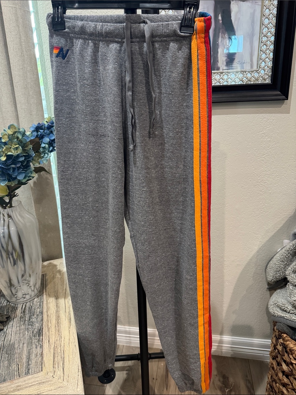Aviator Nation Grey Sweatpants with Orange & Red Side Stripes